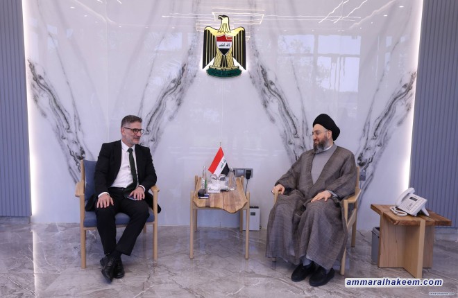 السيد الحكيم يؤكد لسفير الاتحاد الأوروبي أهمية الشراكات الاقتصادية وتسريع تشكيل الحكومة ودعم الاستقرار الإقليمي