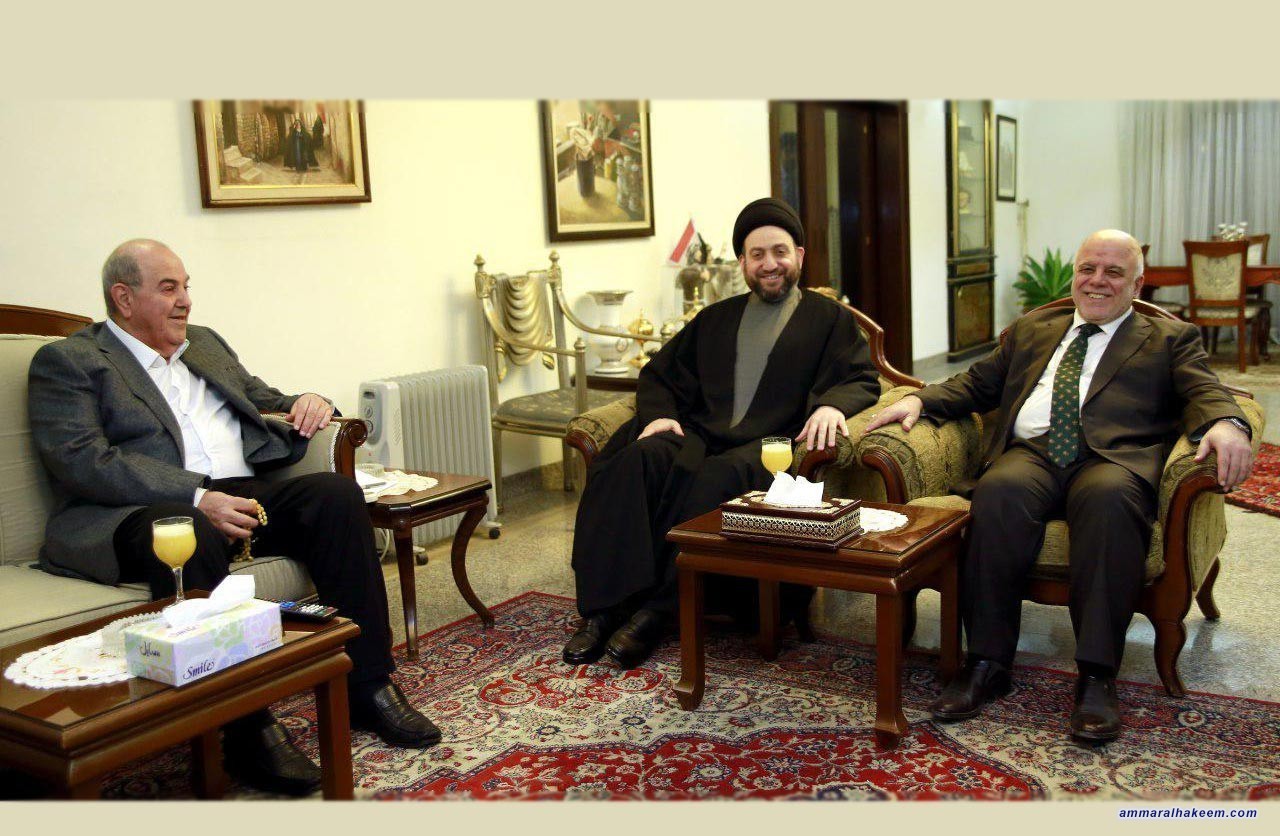 السيد عمار الحكيم يدعو خلال لقائه العبادي وعلاوي جميع الكتل لانهاء حالة الانسداد السياسي 