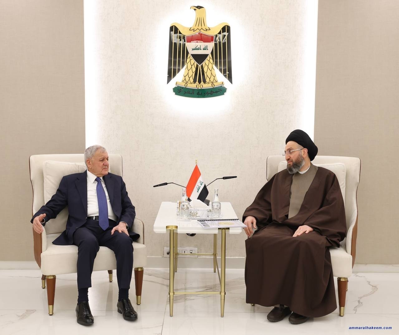 السيد الحكيم يستقبل رئيس الجمهورية ويؤكد على وحدة الموقف الوطني وإدامة الاستقرار في العراق