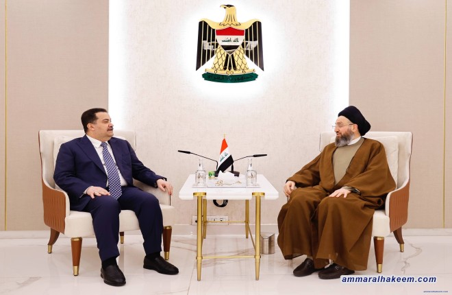 سەید حەكیم پێشوازی لە محەمەد شیاع سوودانی سەرۆكوەزیران دەكات و یەكڕیزی چوارچێوەی هەماهەنگی و پابەندبوون بە كات و ساتی دەستووری لەگەڵی تاوتوێ دەكات